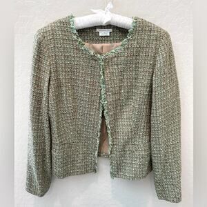 VAN HEUSEN | Green Tweed Fringe Trim Jacket NWT | Size Large